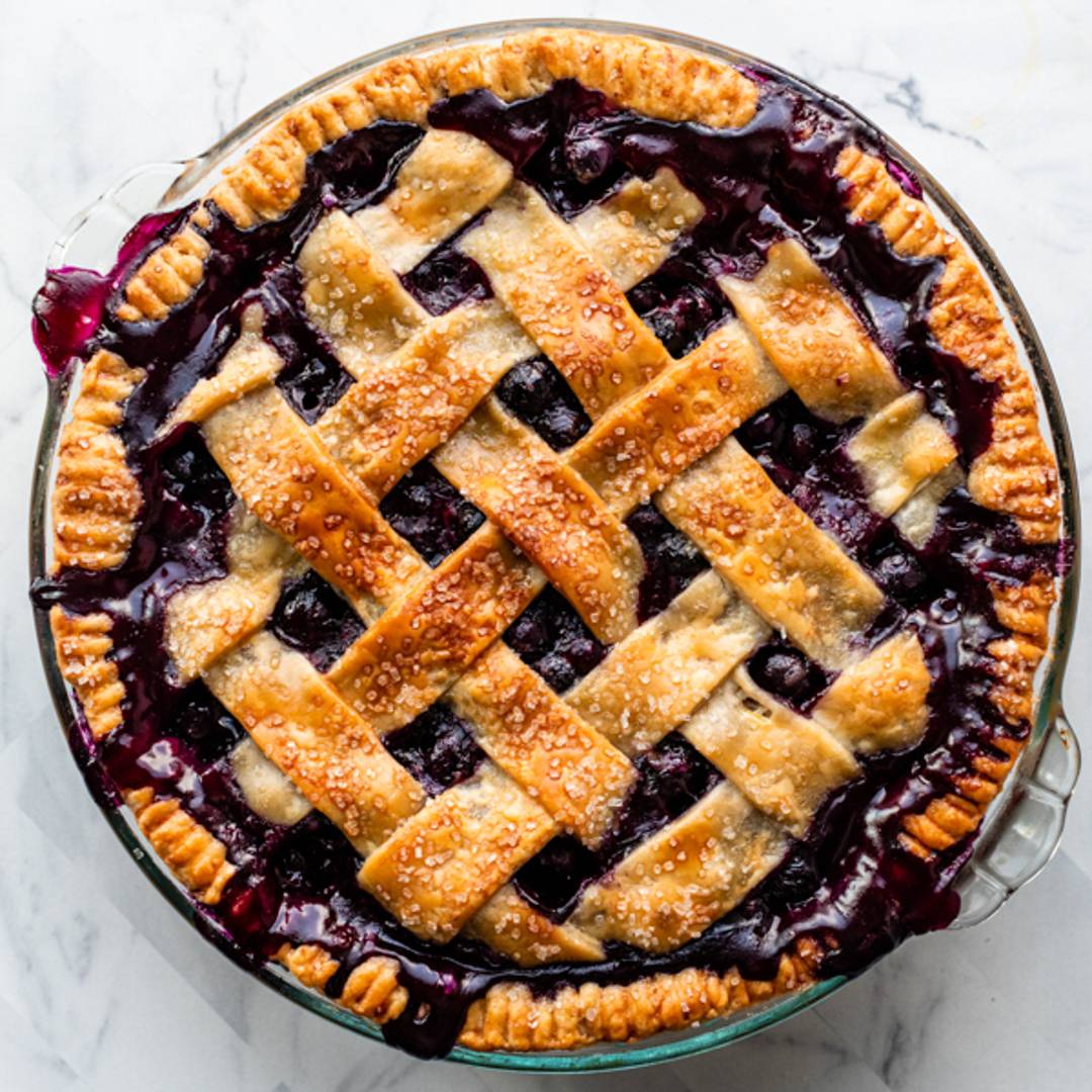 Picture of a blueberry pie with lattice crust