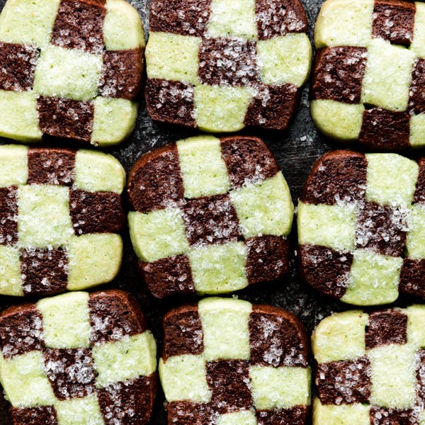 mint chocolate checkerboard cookies