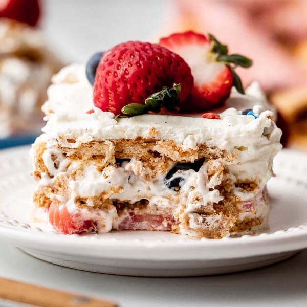 slice of berry icebox cake