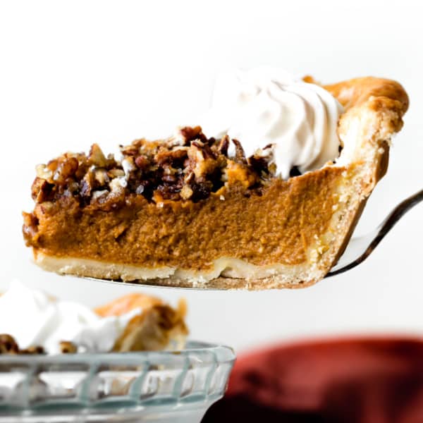 slice of praline topped pumpkin pie