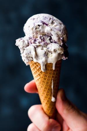 blueberry ice cream in ice cream cone