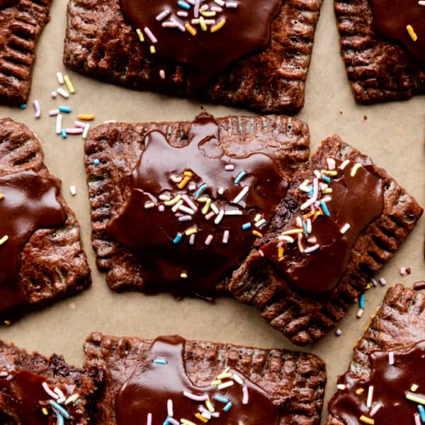 chocolate pop tarts homemade with chocolate icing and sprinkles on top