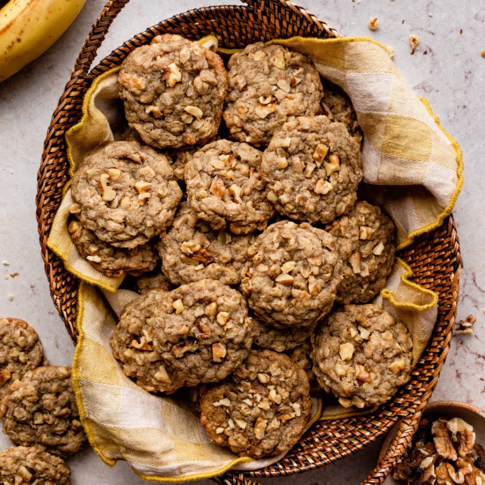 banana walnut cookies in a basket