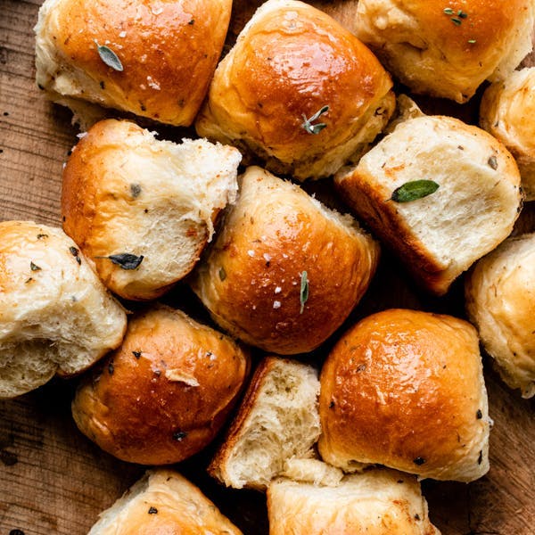 brown butter sage dinner rolls with flaky sea salt