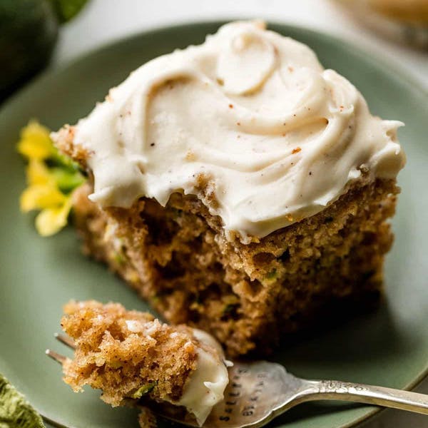 square slice of zucchini cake