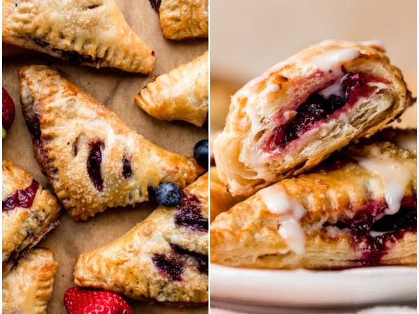 two pictures of berry turnovers