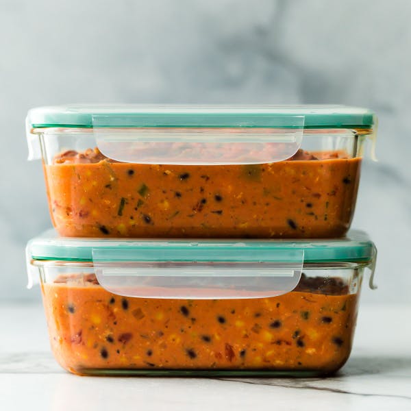 picture of slow cooker chicken chili in freezer containers