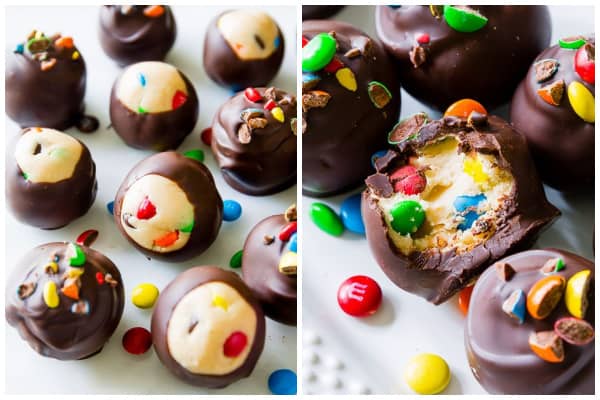 two pictures of peanut butter M&M truffles