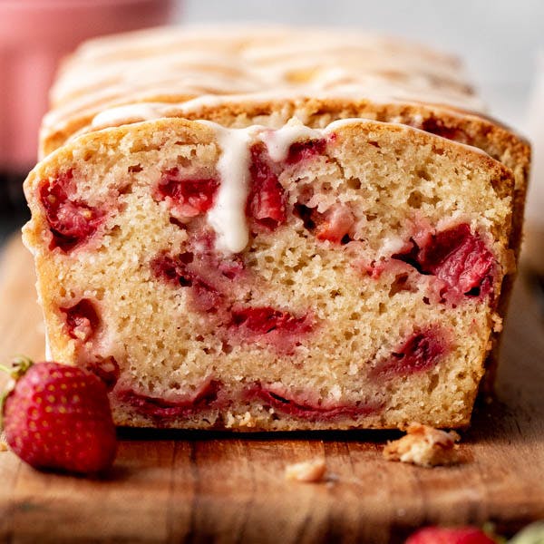 strawberry bread with icing on top