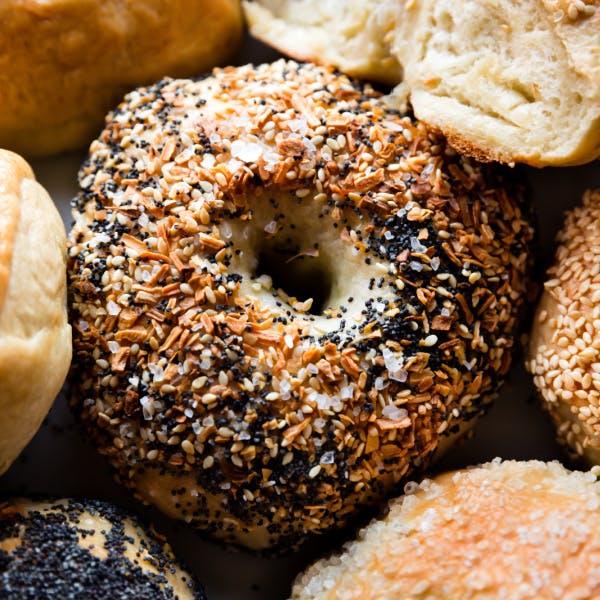 close up of everything bagel