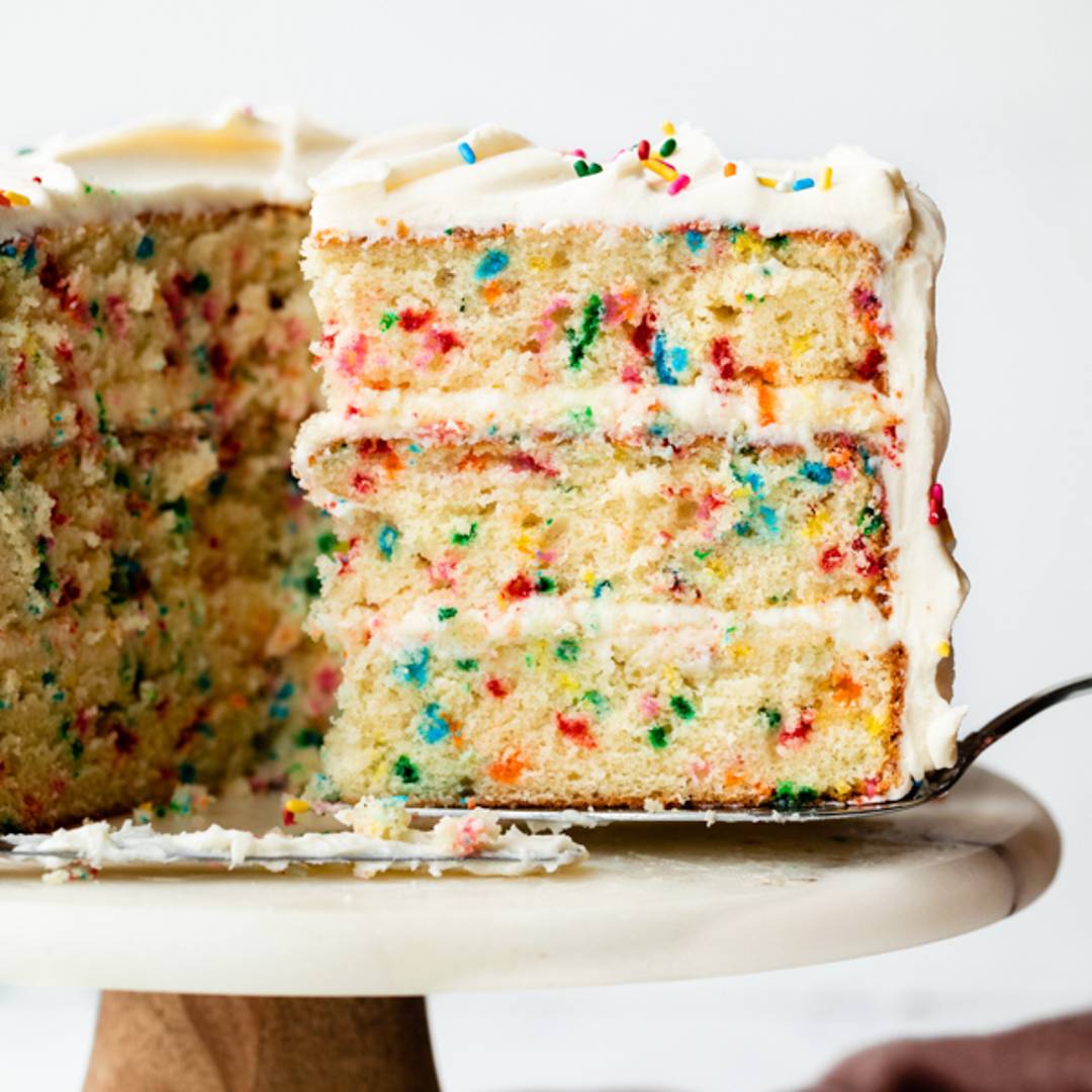 slice of funfetti cake