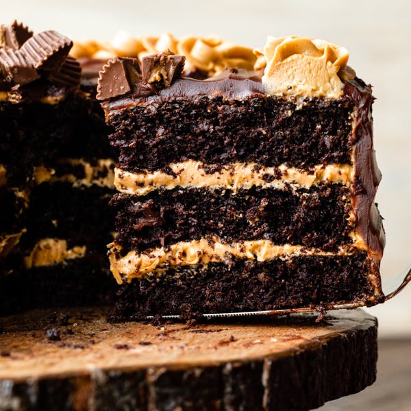 chocolate layer cake with peanut butter frosting