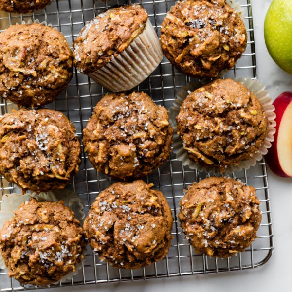healthy apple muffins on wire rack