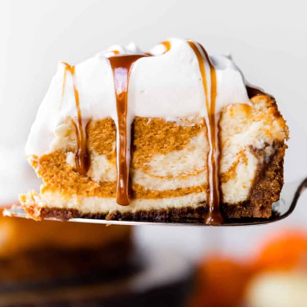 picture of pumpkin cheesecake with caramel sauce