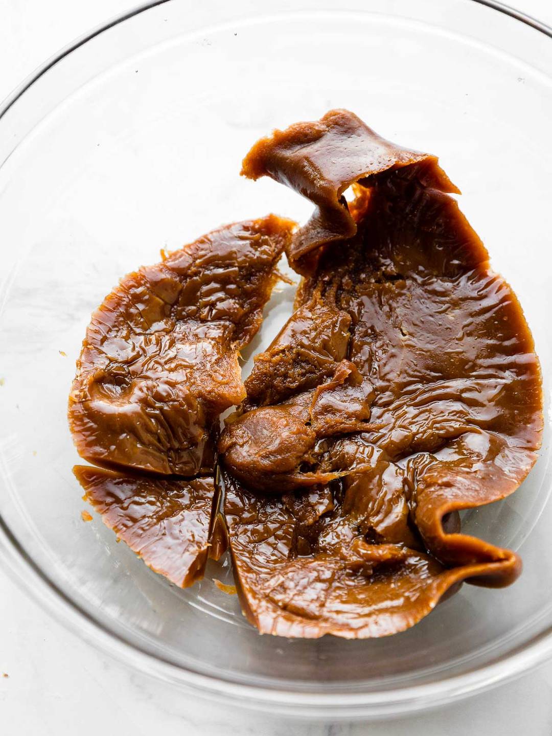 over-cooked caramel in bowl