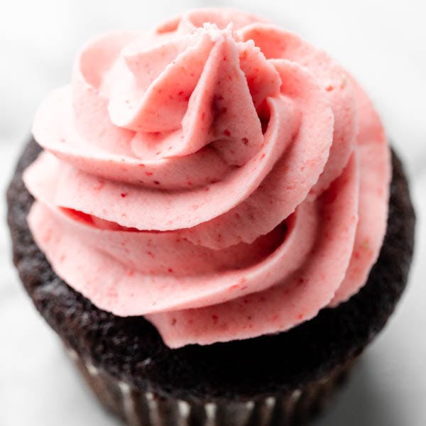 chocolate cupcake with pink frosting