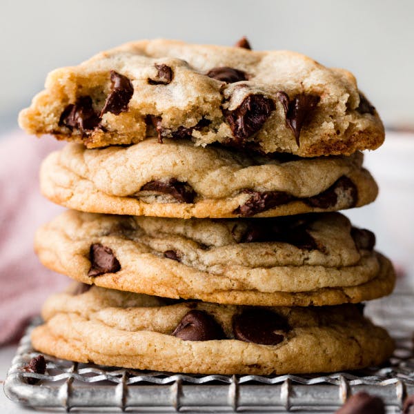 stack of chewy chocolate chip cookies