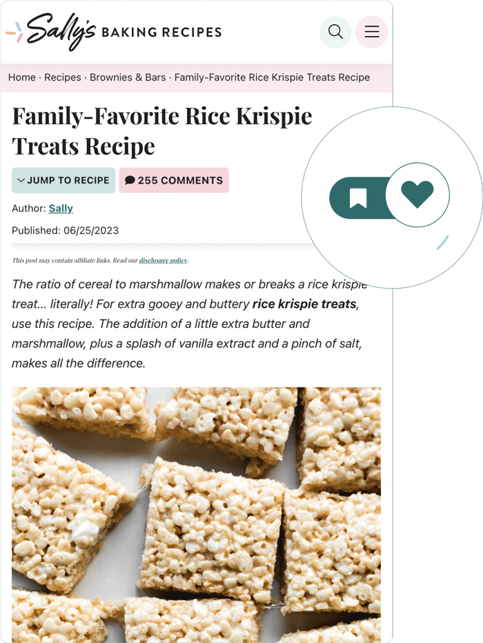 Graphic of Sally's Baking Recipes website with arrow pointing to bookmark