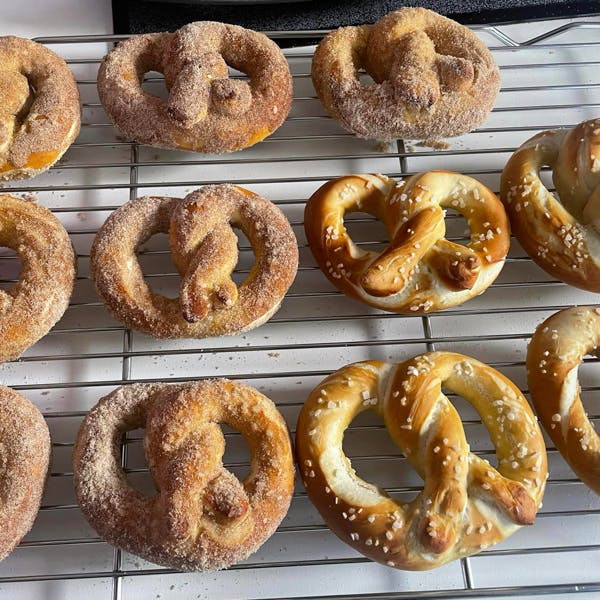 soft pretzels with salt and with cinnamon sugar