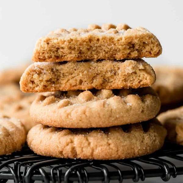 stack of peanut butter cookies on a cooling rack