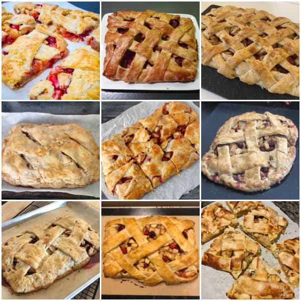 collage of cranberry apple slab pies