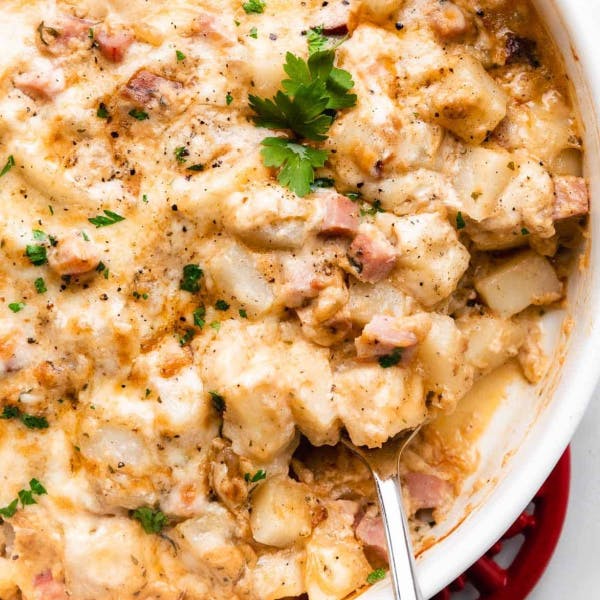 spoonful of creamy ham & potato casserole