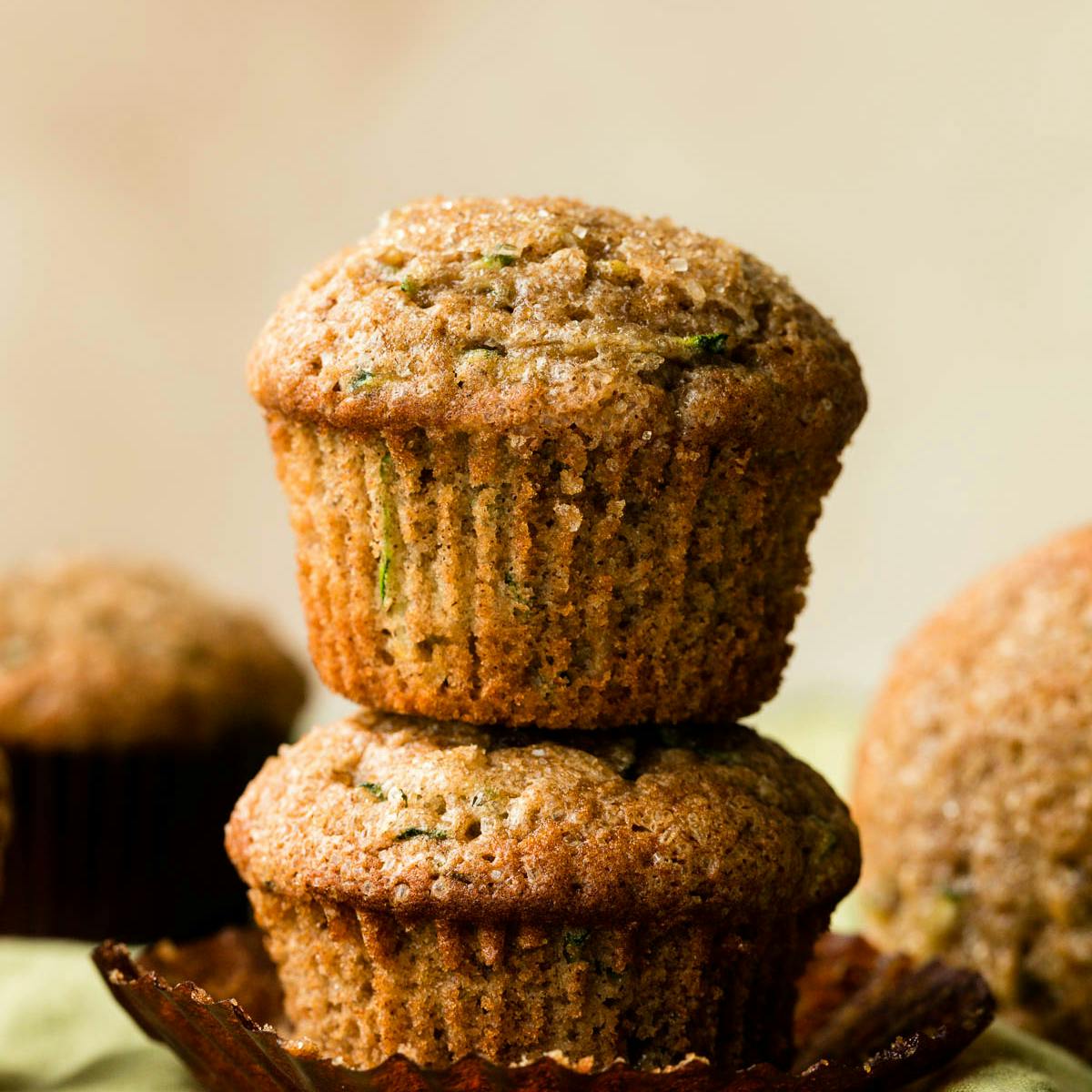 stack of two zucchini muffins
