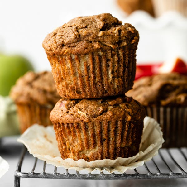 stack of 2 healthy apple muffins