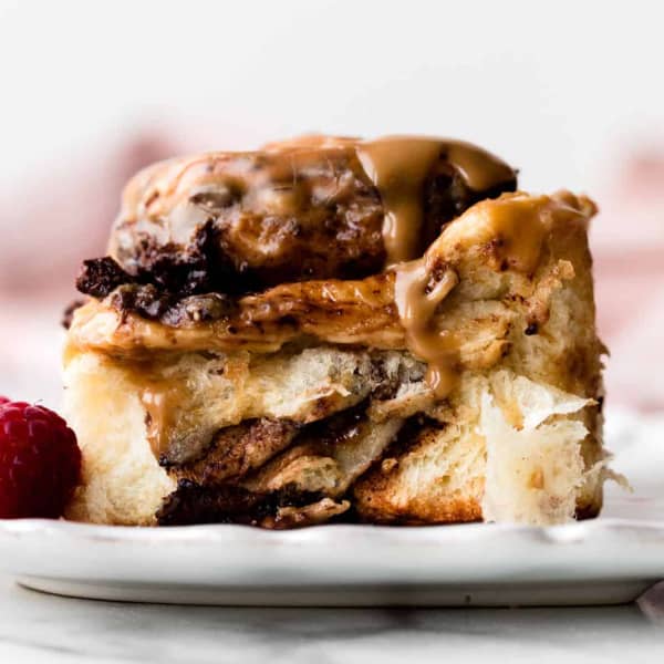 side view of sweet rolls swirled with chocolate