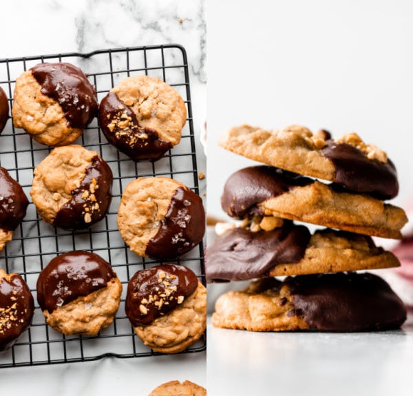 collage of peanut chocolate half moon cookies