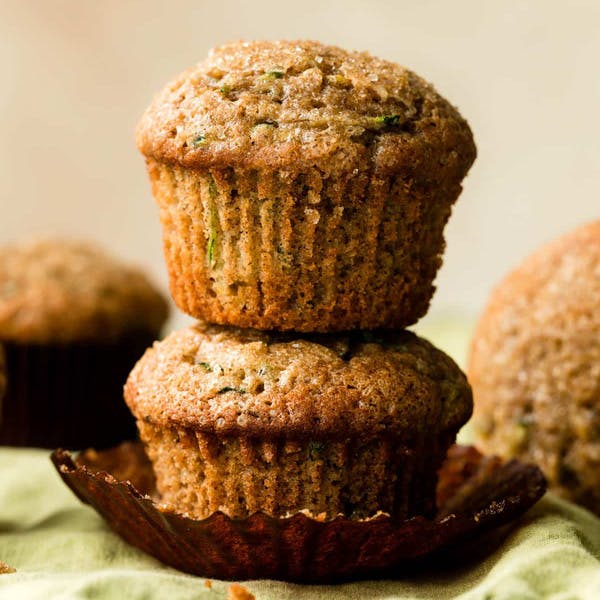 Stack of two zucchini muffins