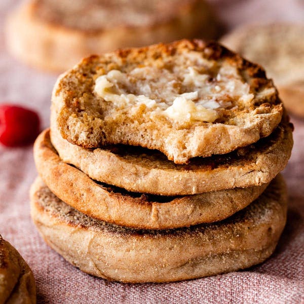 stack of homemade English muffins