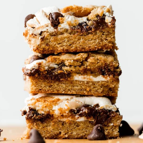 stack of s'mores cookie bars