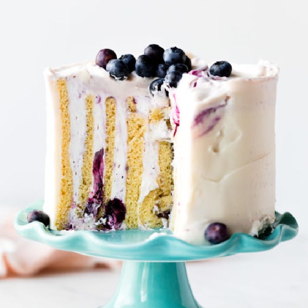 picture of vertical cake with slice removed