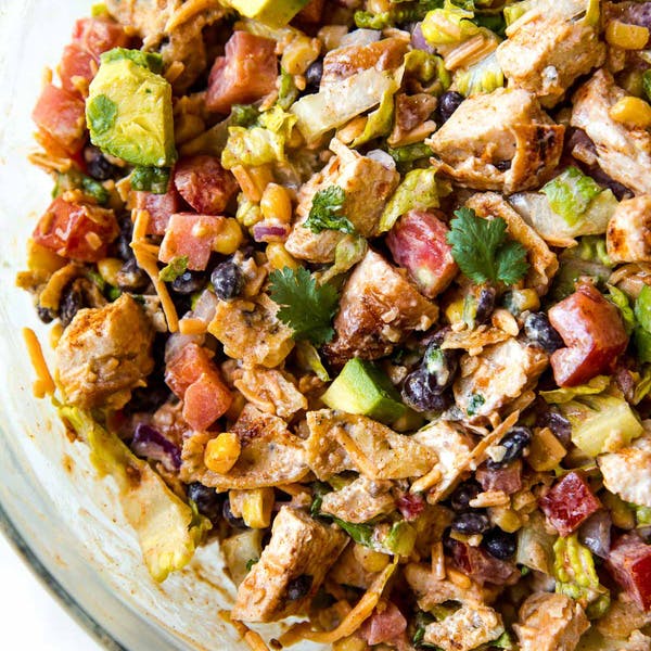 chopped chicken salad with black beans and veggies