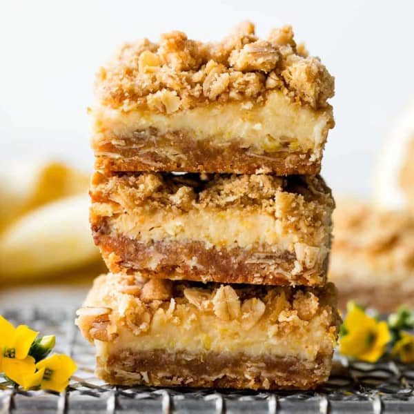 stack of three oatmeal lemon bars