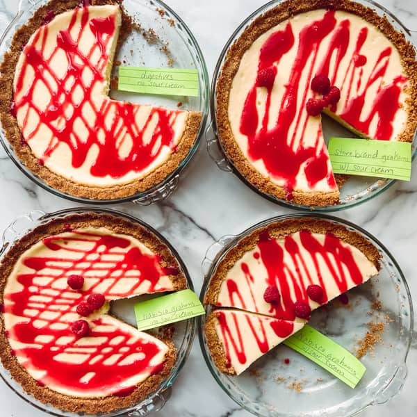 picture of four test easy cheesecake pies