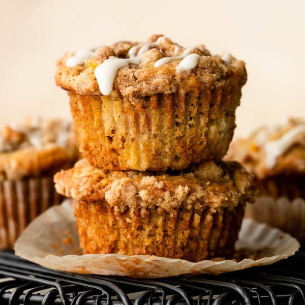 two peach streusel muffins