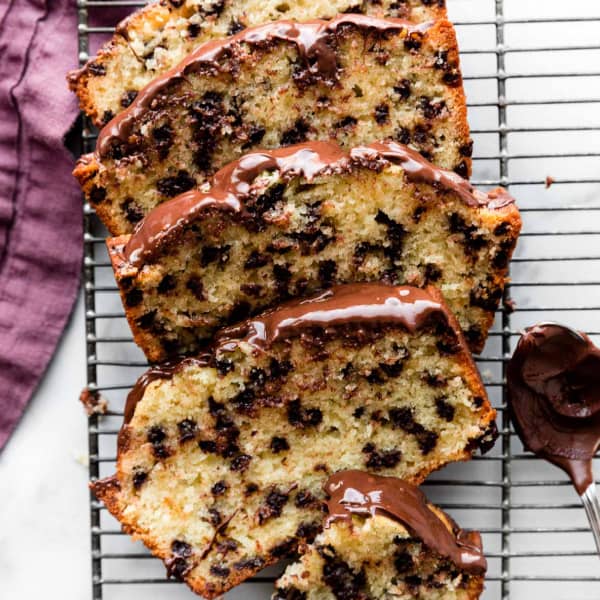 picture of chocolate chip loaf cake sliced 