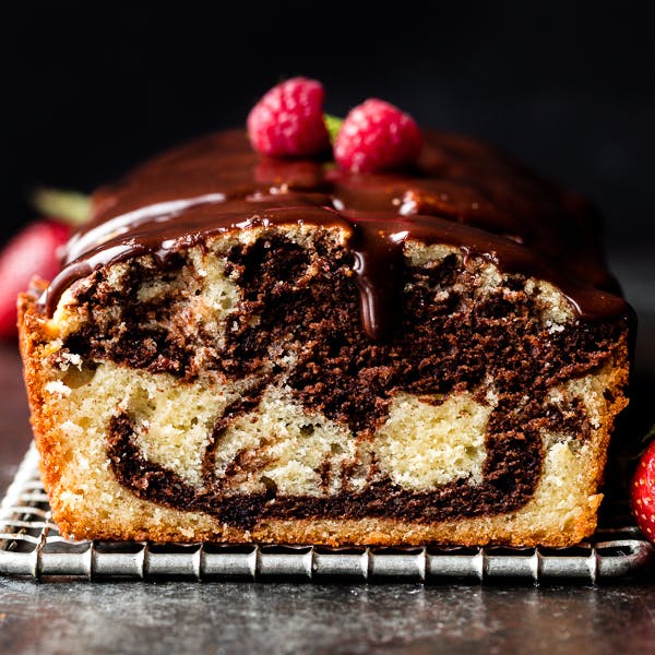 picture of a slice of marble loaf cake