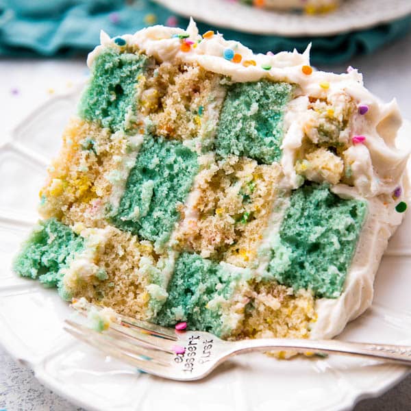 slice of checkerboard cake