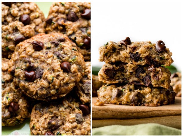 two pictures of zucchini chocolate chip cookies