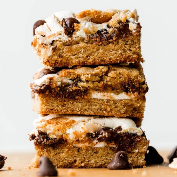 stack of s'mores cookie bars