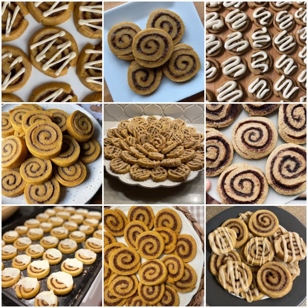 collage of pumpkin spice roll cookies