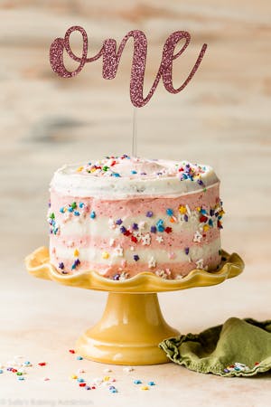 birthday cake for 1st birthday with striped frosting