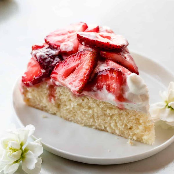 slice of strawberry shortcake cake