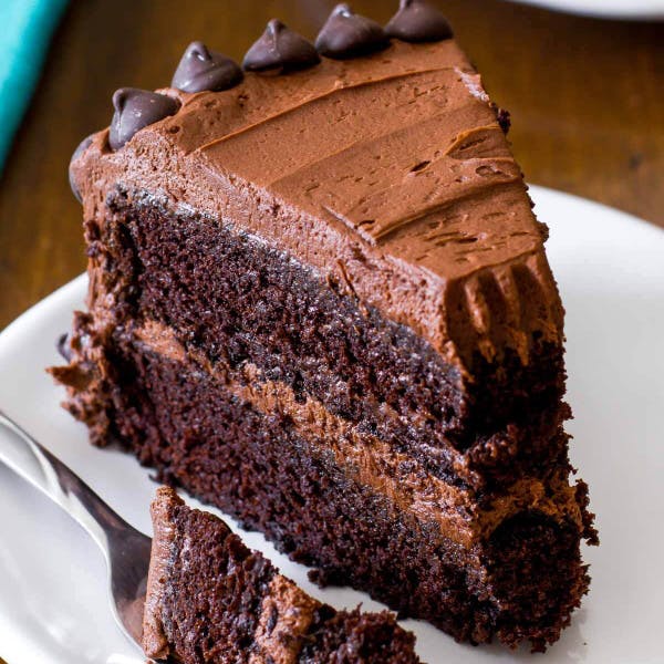 two layer chocolate cake slice
