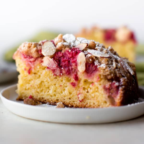 slice of raspberry almond cake