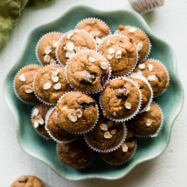 baby mini muffins on blue plate