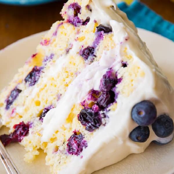 picture of a slice of lemon blueberry cake